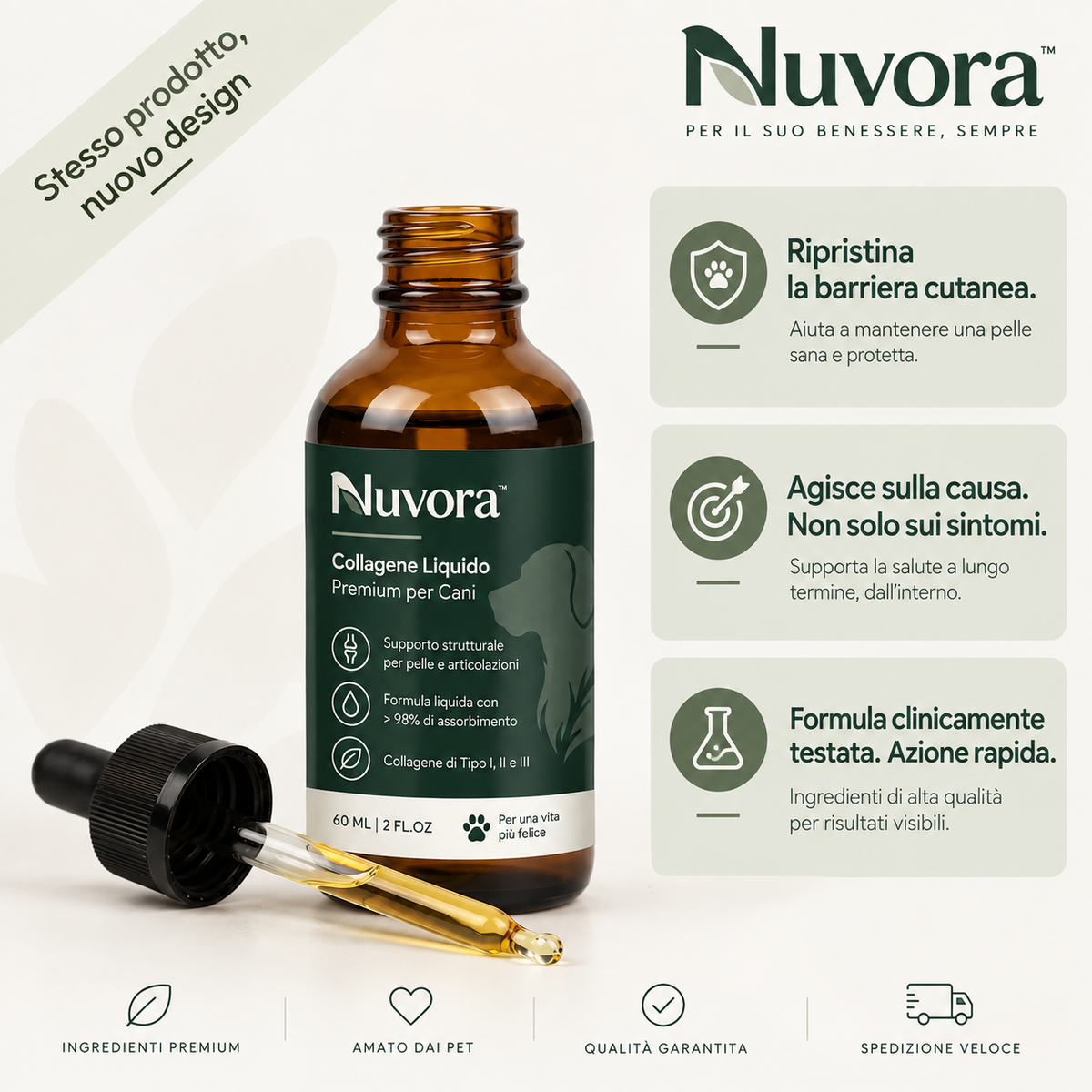 Nuvora DermaCollagen™  Collagene Liquido Premium per Cani